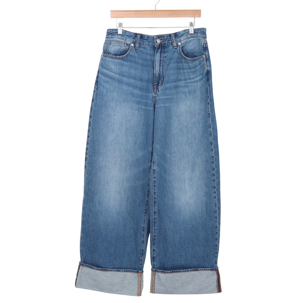 Madewell Jeans Womens 29 Curvy Superwide-Leg Blue Cuffed High Rise Excellent